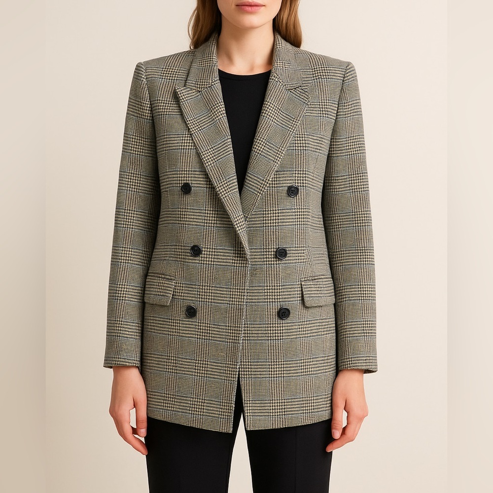 J. McLaughlin Wool Blend Glenn Plaid Double Breasted Blazer